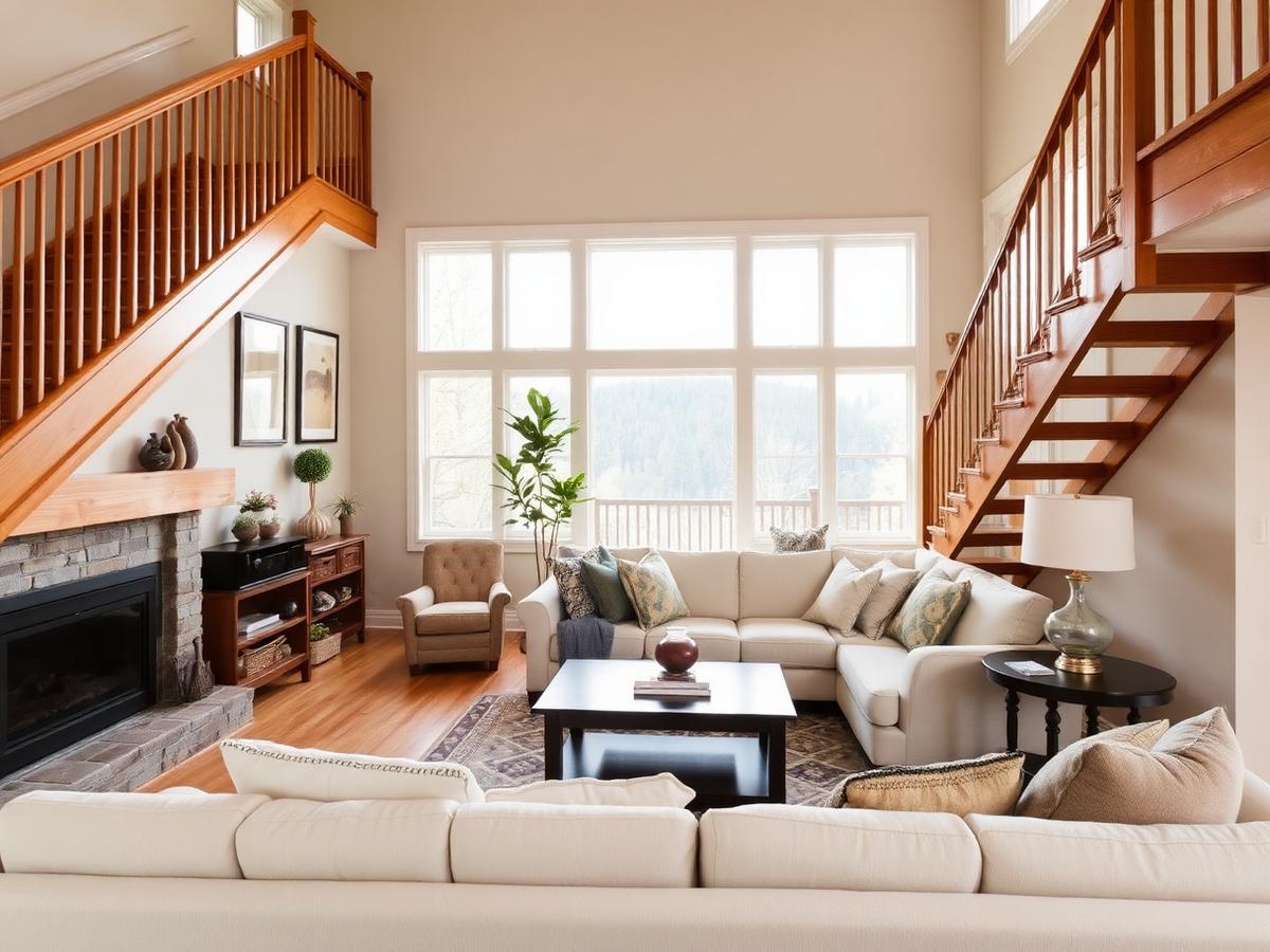 Living room of a furnished family townhome short term rental in Milton, Ontario